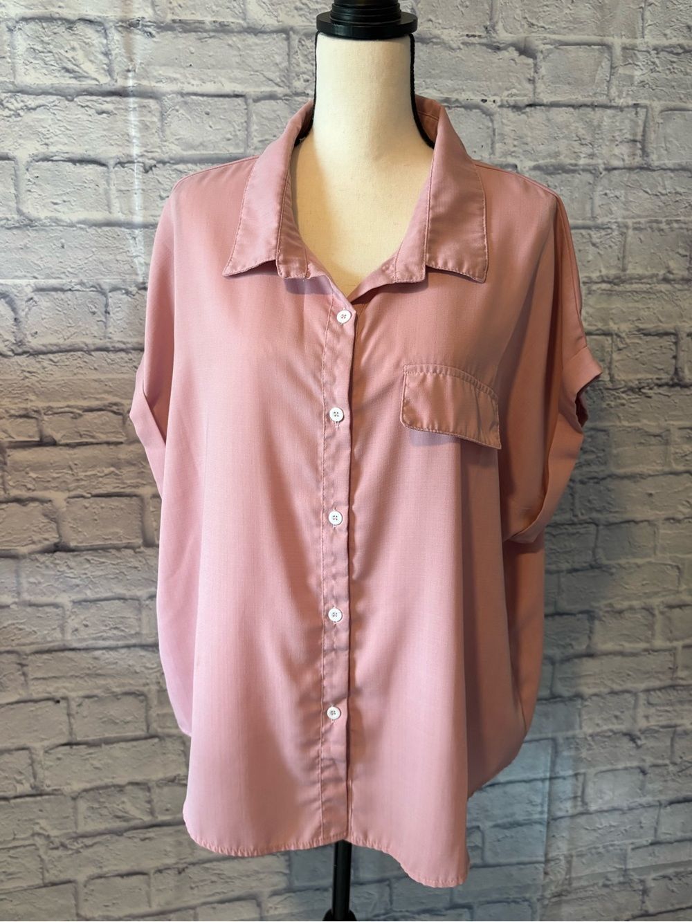 SHEIN Dusty Rose Short-Sleeve Button-Down Shirt
